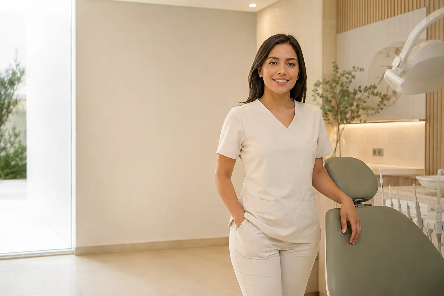 Odontóloga en un consultorio dental moderno